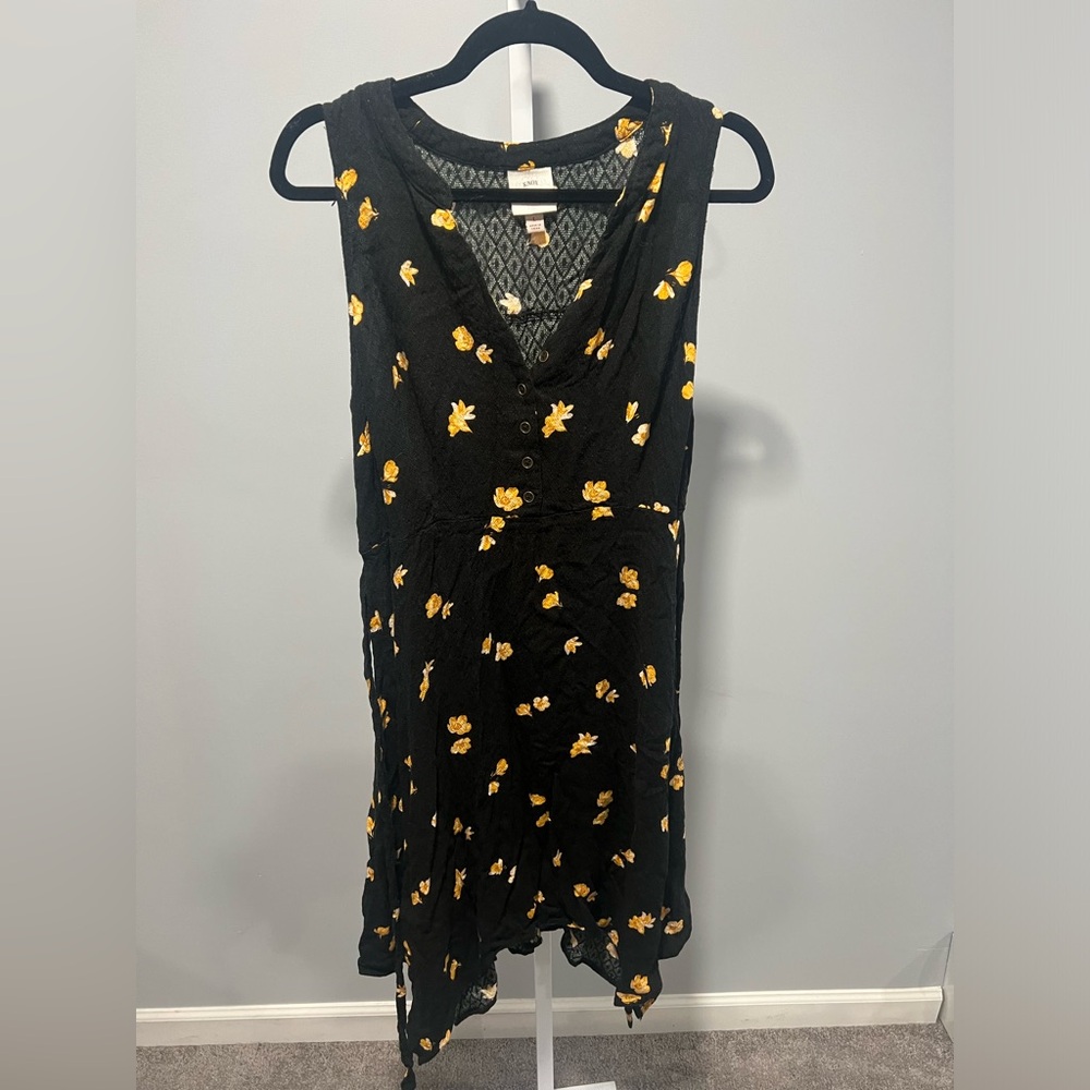 Knox Rose Block Yellow Floral V-Neck Sleeveless Burton Down Boho Dress Size L